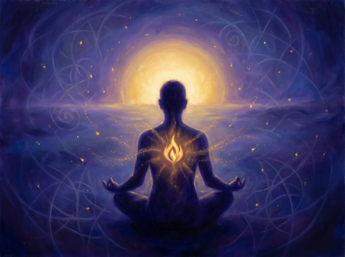 A soul in meditation reconnecting with the golden light within